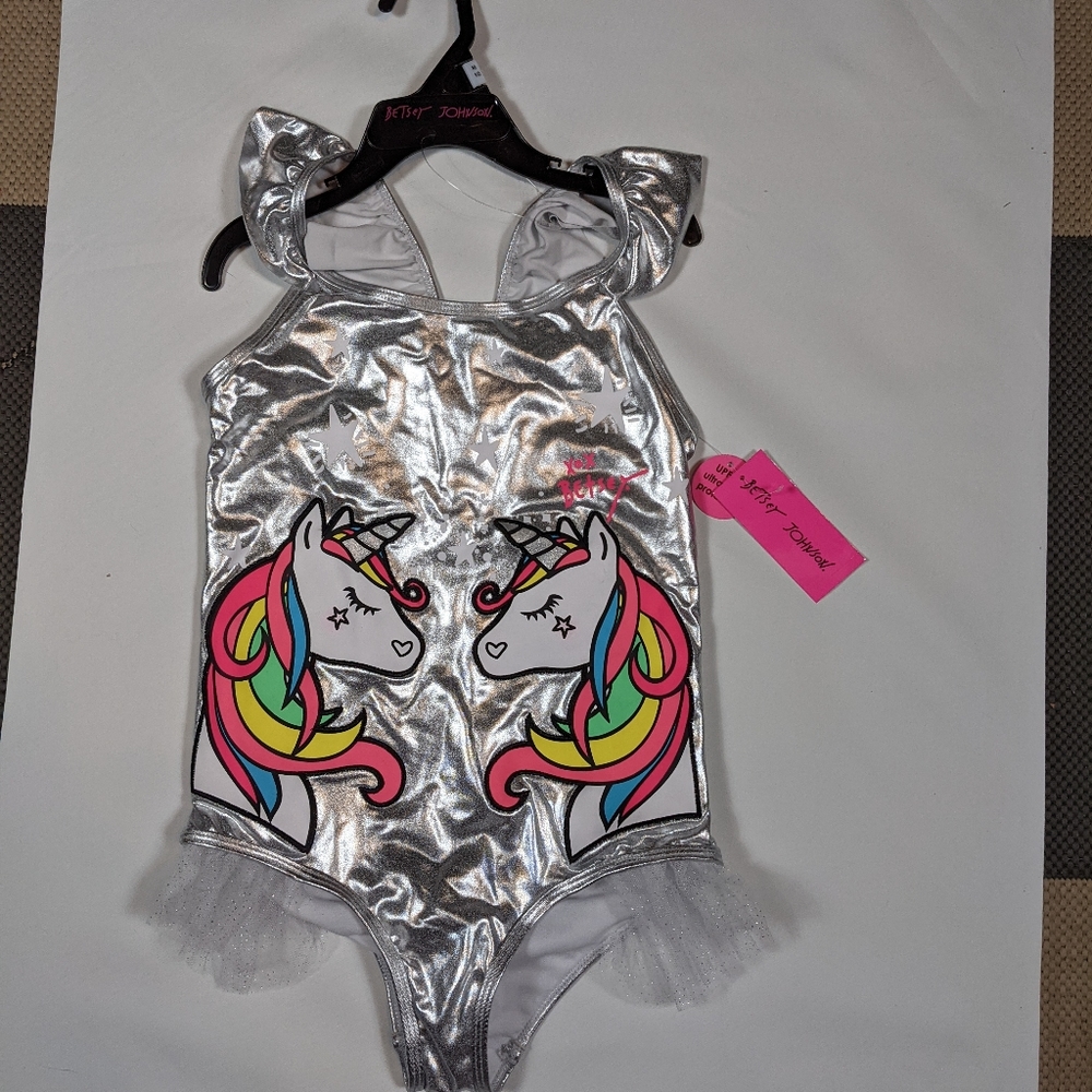 Nwt size 12 Betsey Johnson silver swim suit